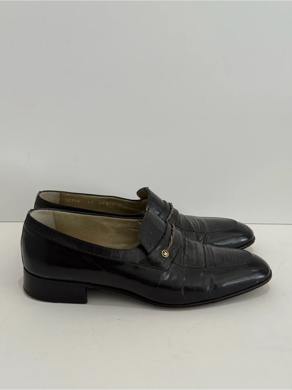 Vintage Moreschi Italian Black Lizard Leather Men's Slip-on Penny Loafers -8.5UK